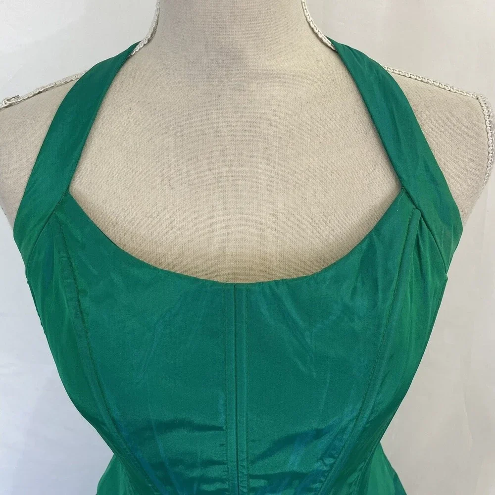 VTG jessica mcclintock Metallic Green gunne sax dress Corset Midi dress Sz 3/4 - Picture 4 of 8